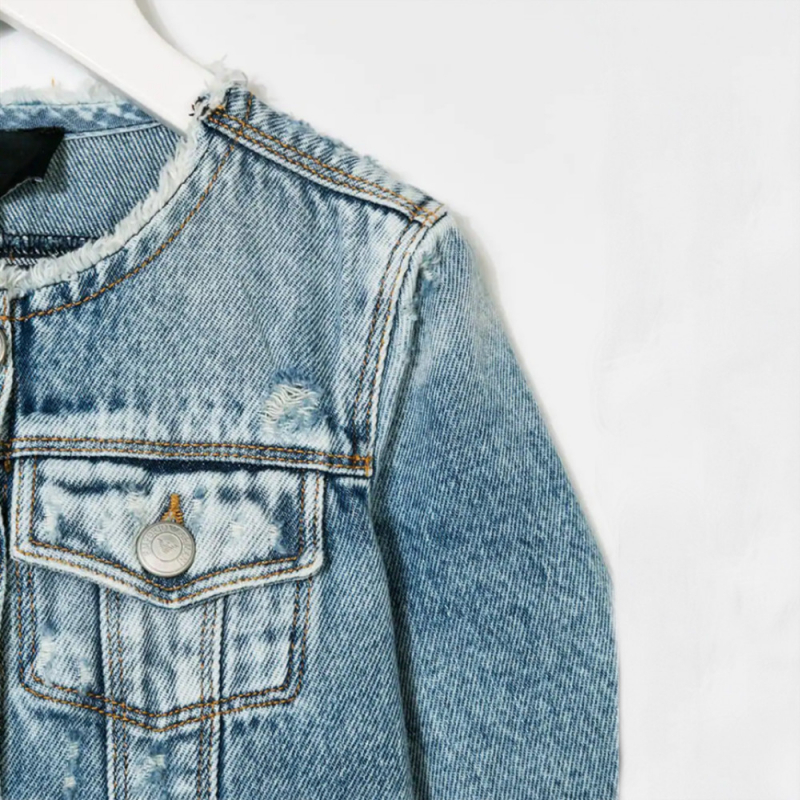 Girl’s Denim Jackets With Round collar loose edge