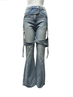 Girl's Bell Bottom Jeans With Strap MNH008