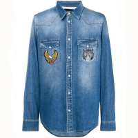 Men's denim long-sleeved shirt  With 3D Embroidered