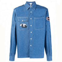 Men's denim long-sleeved shirt With 3D Embroidered