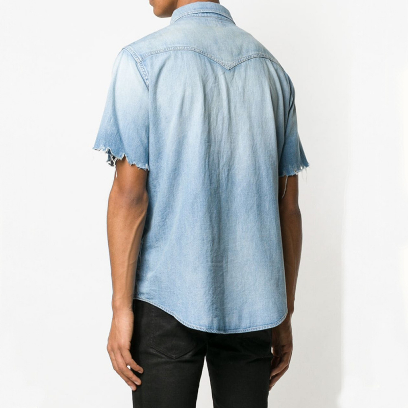Men's denim short-sleeved shirt